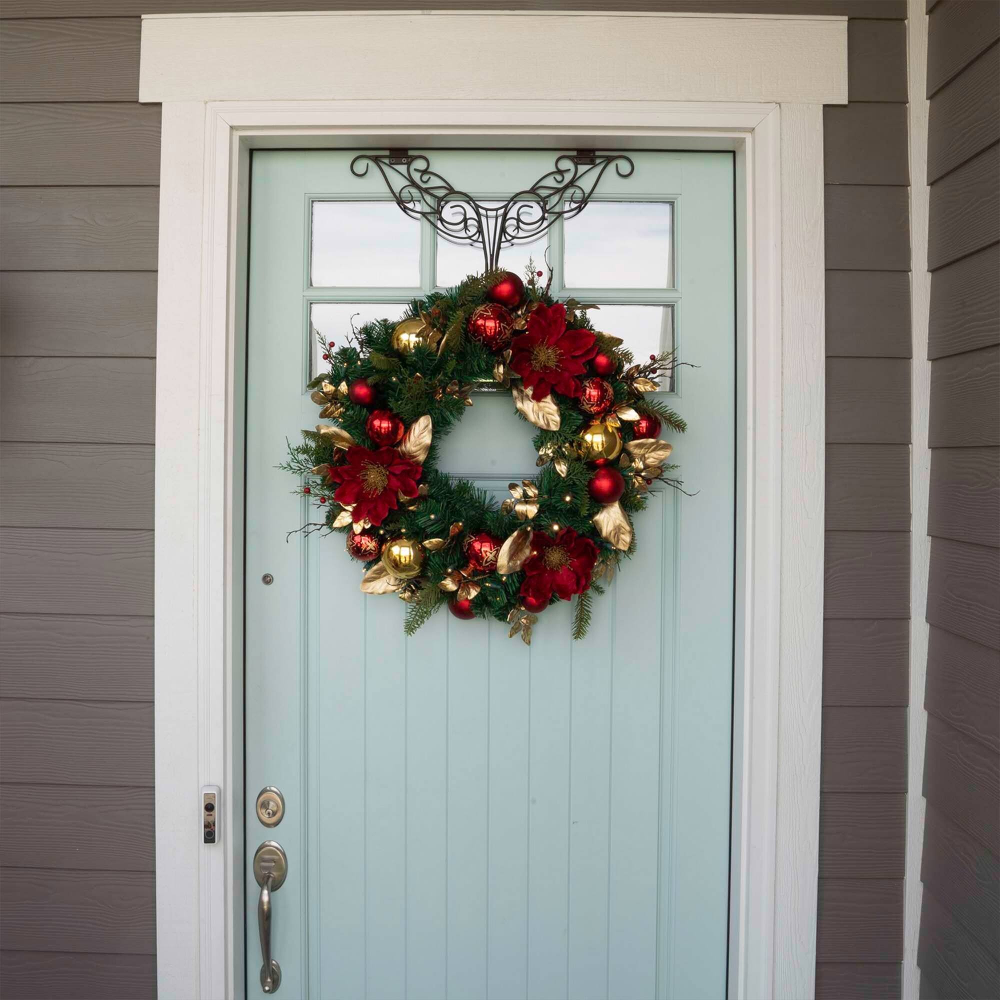 30" LED Golden Leaf Red Magnolia Christmas Wreath